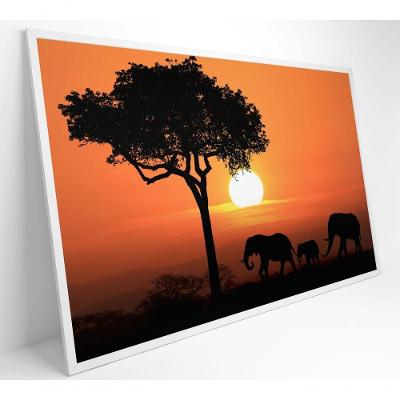 Quadro Família De Elefantes Em Pôr Do Sol Na áfrica Medidas 60x90 Cm Tipo De Impressão Vidro Acrílico