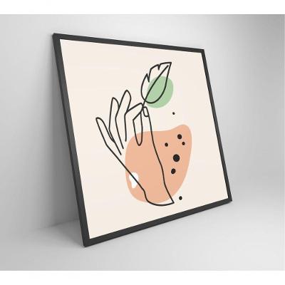 Quadro Feminino Silhueta Mão Folha Artística Contínua Medidas 80x80 Cm Impressão Adesivo Fotográfico