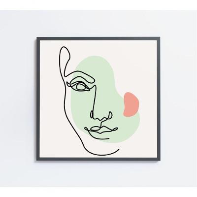 Quadro Feminino Silhueta Meia Face Artística Contínua Medidas 40x40 Cm Impressão Tecido Canvas