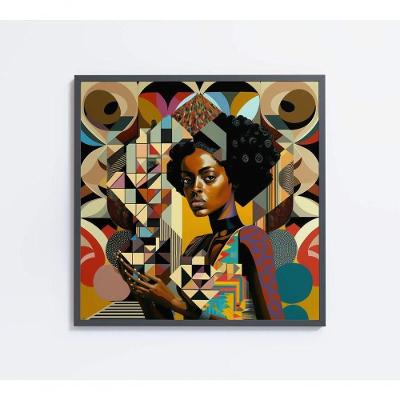 Quadro Ilustração Afro Feminino Medidas 80x80 Cm Impressão Tecido Canvas