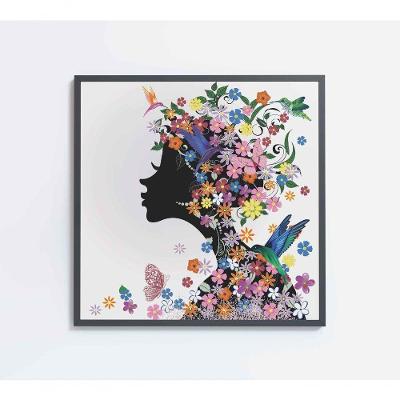 Quadro Desenho Mulher Com Flores Medidas 60x60 Cm Impressão Adesivo Fotográfico