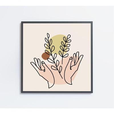 Quadro Feminino Silhueta Mãos Ramos Artística Contínua Medidas 60x60 Cm Impressão Tecido Canvas