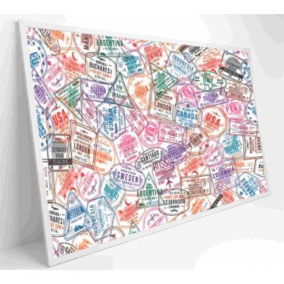Quadro Selos De Viagens Em Passaporte Medidas 90x60 Cm Impressão Adesivo Fotográfico