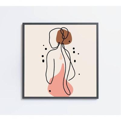 Quadro Feminino Silhueta Costas Artística Contínua Medidas 40x40 Cm Impressão Tecido Canvas