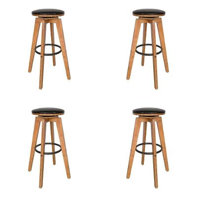 Kit 4 Banquetas Decorativas Hetfield Pu Madeira C/apoio Para Os Pés Base Giratória G56 - Gran Belo