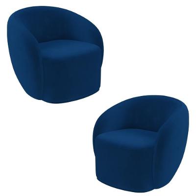 2 Poltronas Decorativas íbis Encosto Fixo Veludo Azul Marinho G33 Gran Belo