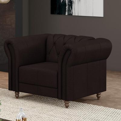 Poltrona Decorativa Stanford Chesterfield Pés De Madeira Couro Marrom G58 Gran Belo