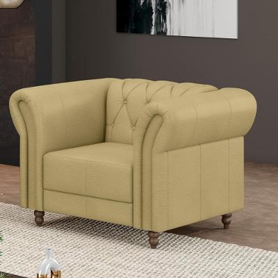 Poltrona Decorativa Stanford Chesterfield Pés De Madeira Couro Bege G58 Gran Belo