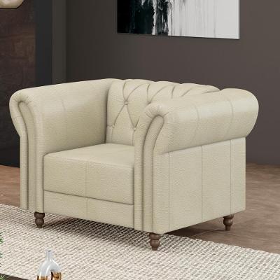 Poltrona Decorativa Stanford Chesterfield Pés De Madeira Couro Off White G58 Gran Belo