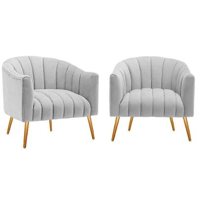 Kit 2 Poltronas Decorativas Sala De Estar Recepção Senna Linho Cor Cinza Claro