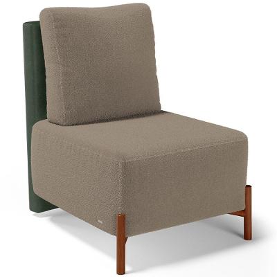 Poltrona Decorativa Living Pés Madeira Hungria L02 Couríssimo Verde Bouclê Bege - Lyam