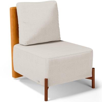 Poltrona Decorativa Living Pés Madeira Hungria L02 Couríssimo Whisky Linho Cru - Lyam
