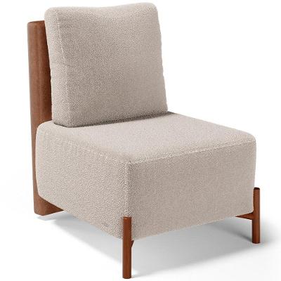 Poltrona Decorativa Living Pés Madeira Hungria L02 Couríssimo Camel Bouclê Creme - Lyam