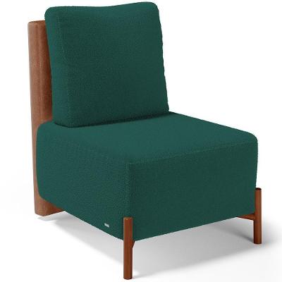 Poltrona Decorativa Living Pés Madeira Hungria L02 Couríssimo Camel Bouclê Verde - Lyam