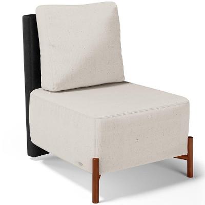 Poltrona Decorativa Living Pés Madeira Hungria L02 Couríssimo Preto Linho Cru - Lyam