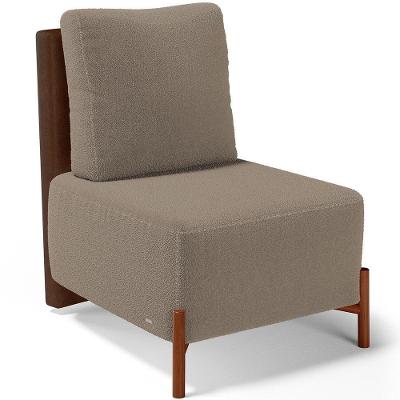 Poltrona Decorativa Living Pés Madeira Hungria L02 Couríssimo Marrom Bouclê Bege - Lyam
