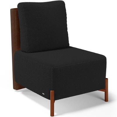 Poltrona Decorativa Living Pés Madeira Hungria L02 Couríssimo Marrom Bouclê Preto - Lyam