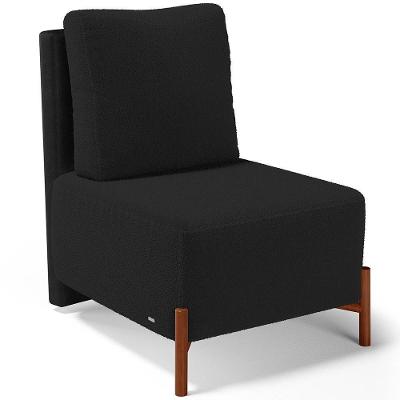 Poltrona Decorativa Living Pés Madeira Hungria L02 Couríssimo Preto Bouclê Preto - Lyam