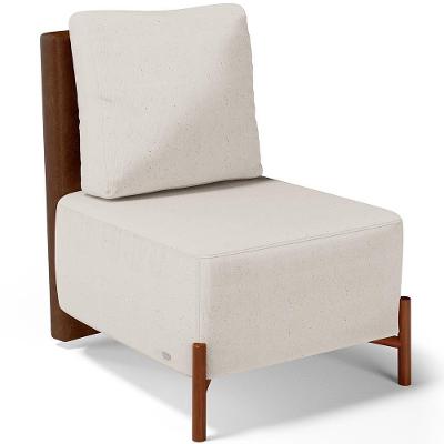 Poltrona Decorativa Living Pés Madeira Hungria L02 Couríssimo Marrom Linho Cru - Lyam