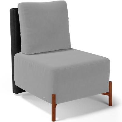 Poltrona Decorativa Living Pés Madeira Hungria L02 Couríssimo Preto Suede Cinza - Lyam