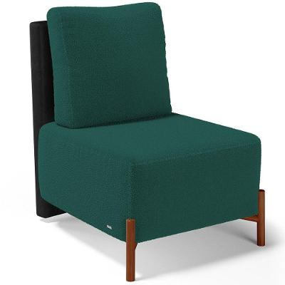 Poltrona Decorativa Living Pés Madeira Hungria L02 Couríssimo Preto Bouclê Verde - Lyam