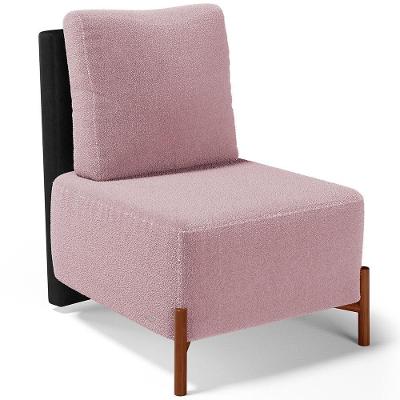 Poltrona Decorativa Living Pés Madeira Hungria L02 Couríssimo Preto Bouclê Rosê - Lyam