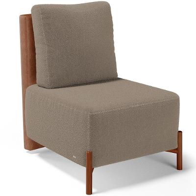 Poltrona Decorativa Living Pés Madeira Hungria L02 Couríssimo Camel Bouclê Bege - Lyam