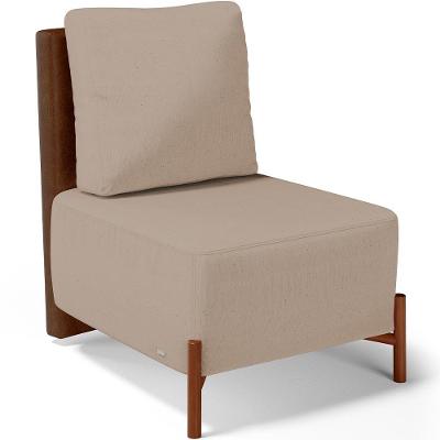 Poltrona Decorativa Living Pés Madeira Hungria L02 Couríssimo Marrom Linho Bege Escuro - Lyam