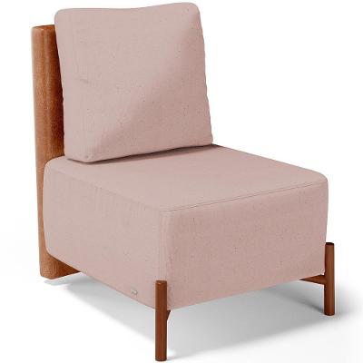 Poltrona Decorativa Living Pés Madeira Hungria L02 Couríssimo Camel Linho Rosê - Lyam