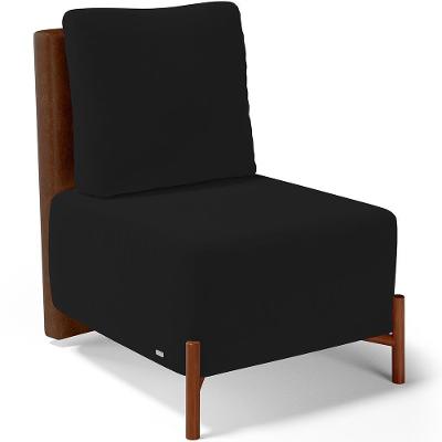 Poltrona Decorativa Living Pés Madeira Hungria L02 Couríssimo Marrom Suede Preto - Lyam