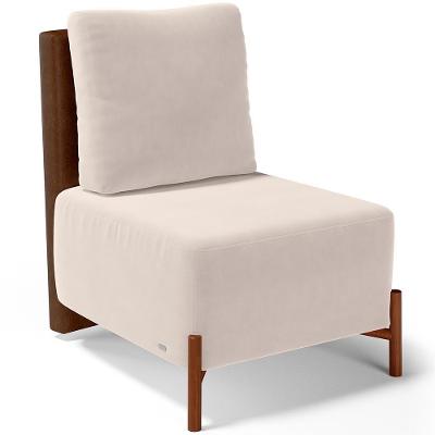 Poltrona Decorativa Living Pés Madeira Hungria L02 Couríssimo Marrom Suede Bege - Lyam