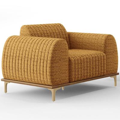 Poltrona Decorativa Base De Madeira Castanho E Pés Metalizado D'ouro Molino D02 Prime Bouclê Mostrada Pb-03 - Lyam Decor