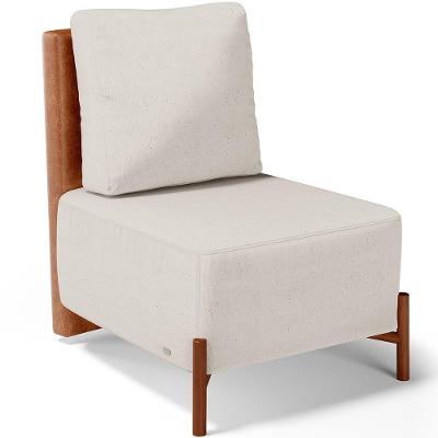 Poltrona Decorativa Living Pés Madeira Hungria L02 Couríssimo Camel Linho Cru - Lyam