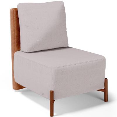 Poltrona Decorativa Living Pés Madeira Hungria L02 Couríssimo Camel Linho Bege - Lyam