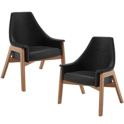 Kit 02 Poltronas Decorativa Sakura L02 Couríssimo Preto - Lyam Decor