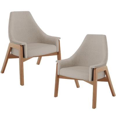 Kit 02 Poltronas Decorativa Sakura L02 Linho Bege - Lyam Decor