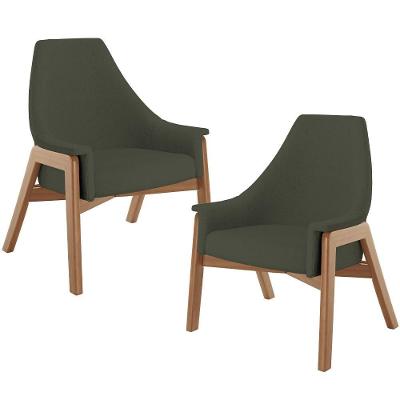 Kit 02 Poltronas Decorativa Sakura L02 Linho Verde Musgo - Lyam Decor