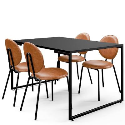 Mesa De Jantar Rivera Preto 136cm Com 04 Cadeiras Industrial évora F01 Couríssimo Camel - Lyam
