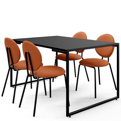 Mesa De Jantar Rivera Preto 136cm Com 04 Cadeiras Industrial évora F01 Tecido Terracota - Lyam