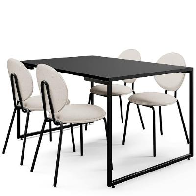 Mesa De Jantar Rivera Preto 136cm Com 04 Cadeiras Industrial évora F01 Linho Cru - Lyam