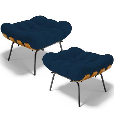 Kit 2 Puff's Decorativos Costela L02 Suede Azul Marinho - Lyam Decor