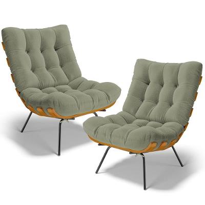 Kit 2 Poltronas Decorativas Costela L02 Bouclê Oliva - Lyam Decor