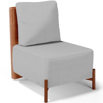 Poltrona Decorativa Living Pés Madeira Hungria L02 Couríssimo Camel Linho Cinza - Lyam