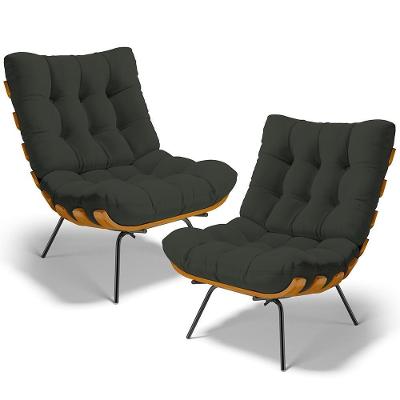 Kit 2 Poltronas Decorativas Costela L02 Linho Verde - Lyam Decor