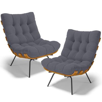 Kit 2 Poltronas Decorativas Costela L02 Suede Cinza - Lyam Decor