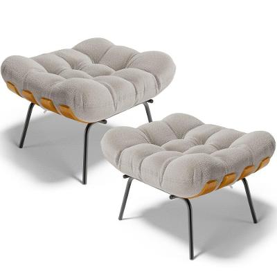 Kit 2 Puff's Decorativos Costela L02 Bouclê Creme - Lyam Decor