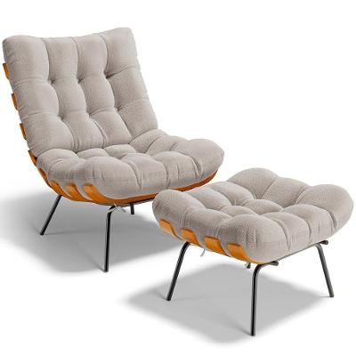 Poltrona Costela L02 Com Puff Bouclê Creme - Lyam Decor