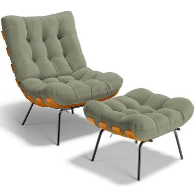 Poltrona Costela L02 Com Puff Bouclê Oliva - Lyam Decor