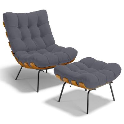 Poltrona Costela L02 Com Puff Suede Cinza - Lyam Decor