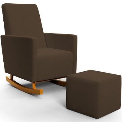 Poltrona De Amamentação Com Balanço E Puff Ravena W01 Suede Marrom - Lyam Decor